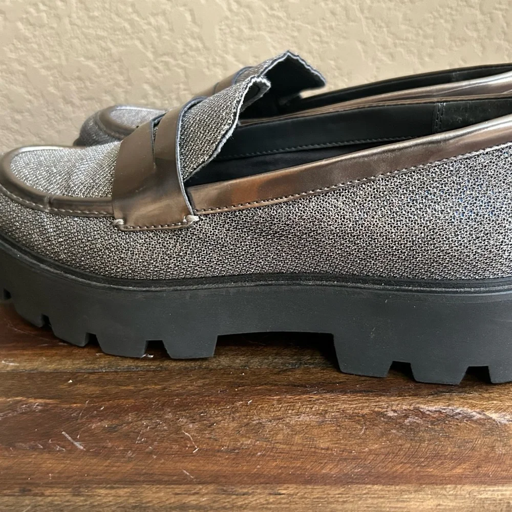 Franco Sarto Bazel Platform Lug Sole Loafers Size 6.5 – Metallic Knit‎ Slip-On